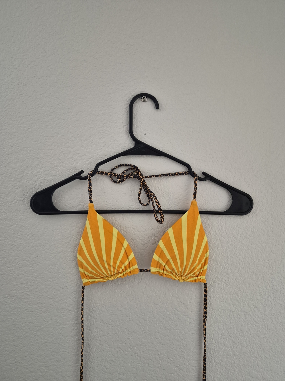 Yellow Stripe Triangle Bikini Top with Leopard Tie